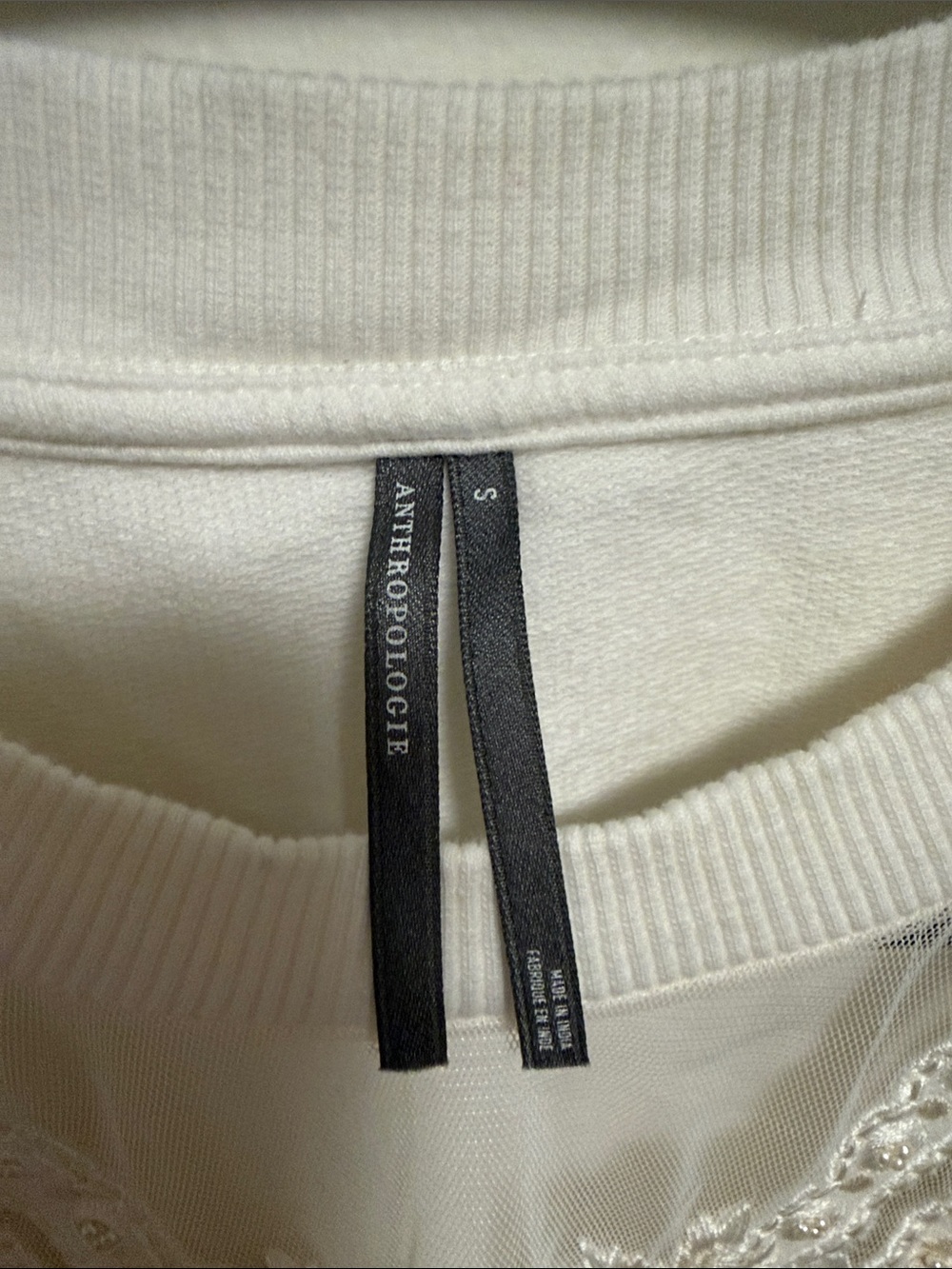 Anthropologie White Embroidered Puff-Sleeve Sweatshirt - Picture 2 of 6